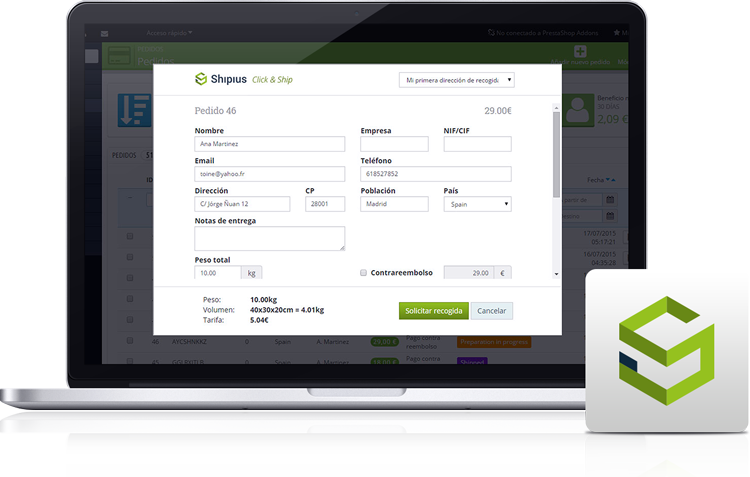 Date de alta y descarga Click&Ship el módulo o plugin transporte logística universal tienda online